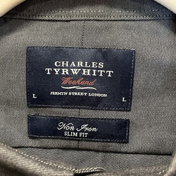 Charles Trywhitt Weekend Dress Button Down Shirt Charcoal Slim Fit Size Large - Picture 5 of 7